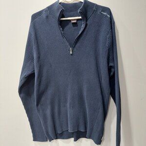 Michael Kors Navy 100% Cotton Ribbed Quarter-zip Sweater Men's L